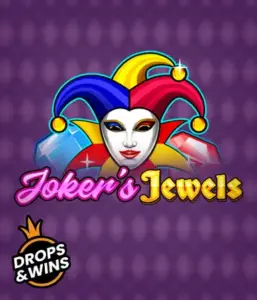 Discover the colorful world of the Joker's Jewels game by Pragmatic Play, showcasing a mesmerizing joker's mask embellished with a multicolored jester hat. This image conveys the fun and excitement of traditional joker games, set against a deep purple background. Perfect for casino game enthusiasts, delivering a delightful gaming experience. 