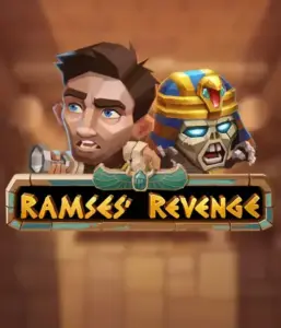 Explore the mysterious world of Ramses' Revenge slot by Relax Gaming, showcasing a surprised explorer and a menacing mummy against an Egyptian tomb backdrop. This graphic captures the adventure of Egyptian archaeology, great for adventure seekers, offering a thrilling escape. 